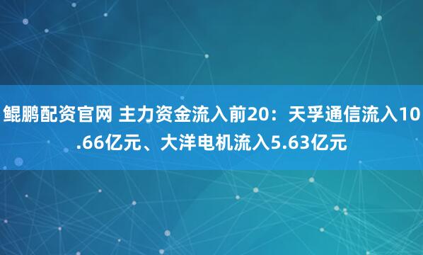 鲲鹏配资官网 主力资金流入前20：天孚通信流入10.66亿元、大洋电机流入5.63亿元