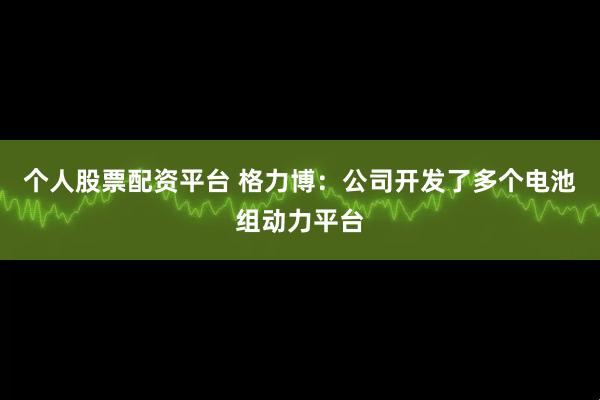 个人股票配资平台 格力博：公司开发了多个电池组动力平台
